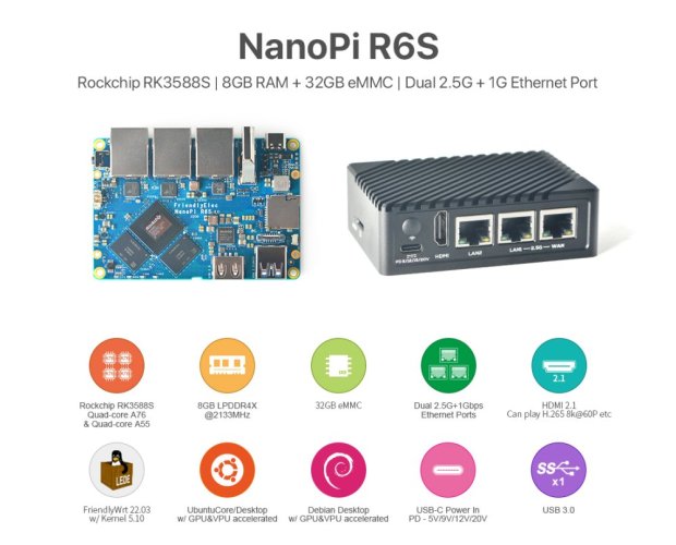 NanoPi R6S 8GB RAM, 32GB eMMC - Vysoce výkonný mini-router