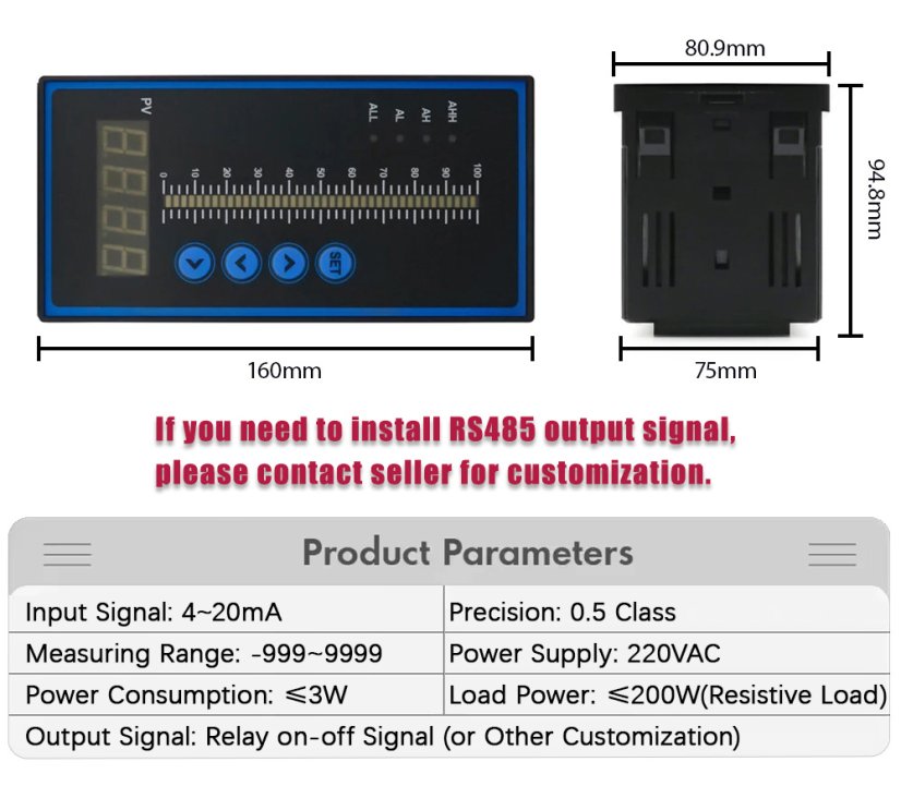 T804 – Displej pro hladinovou sondu 4–20 mA