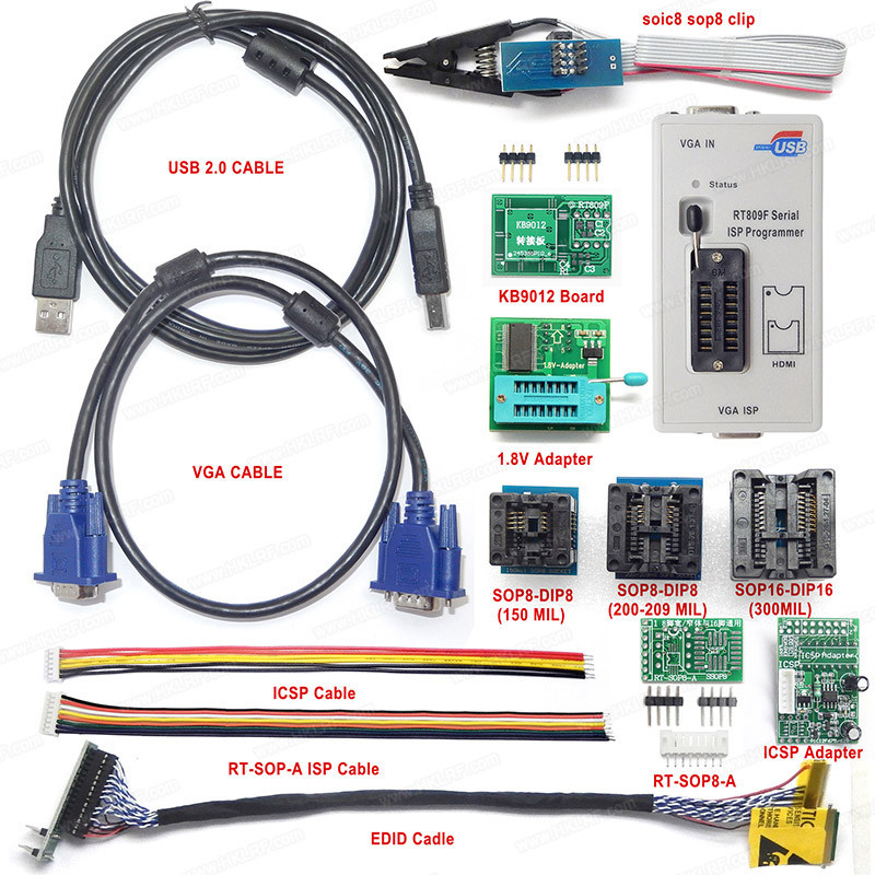 RT809F Programátor s obsáhlou sadou adaptérů