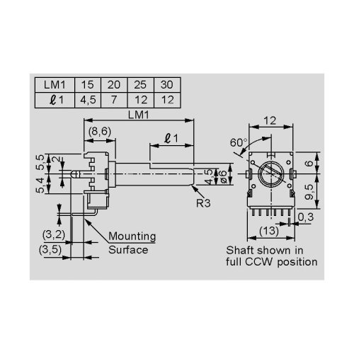 ALPS RK12L123000E 2x6-pin B50K potenciometr