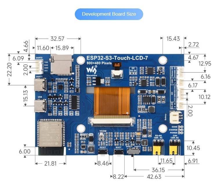ESP32-S3 7" vývojová deska s displejem | WiFi, Bluetooth, dotyk