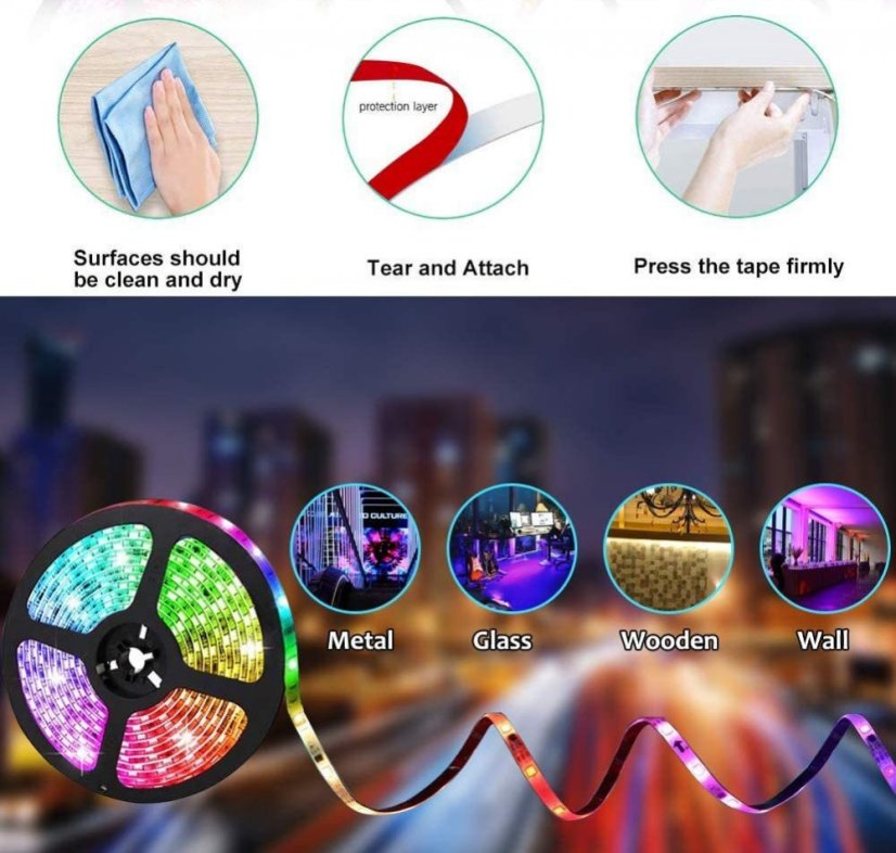 RGB LED Pás 5m Sada s Adaptérem a Ovladačem