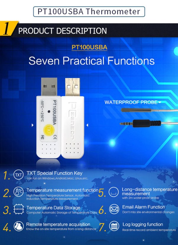 PCsensor PT100USBA USB Teploměr bez čidla