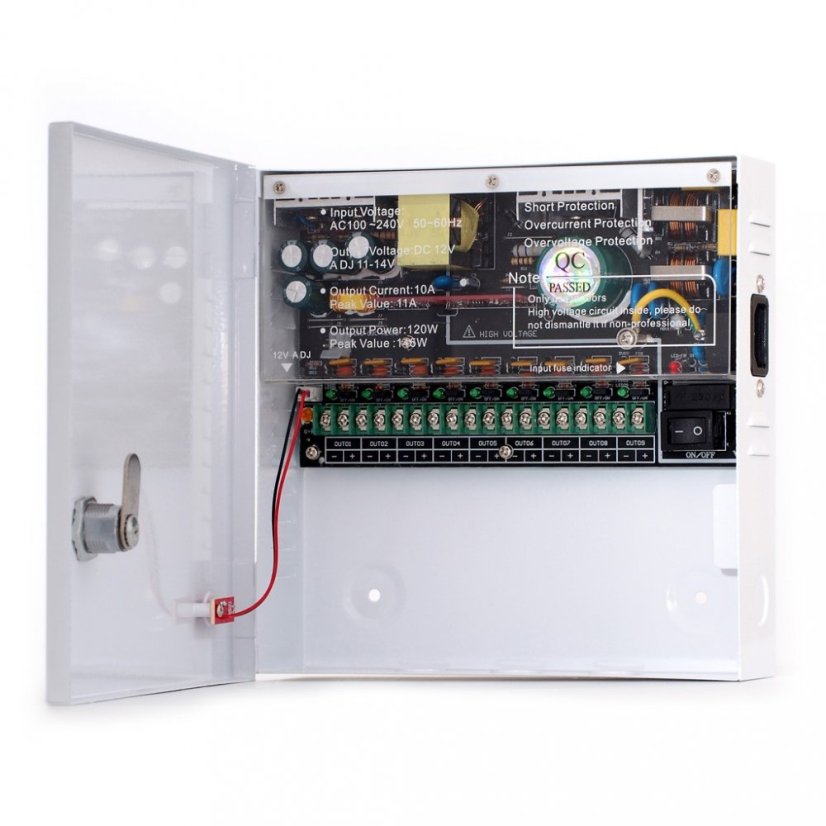 RGB-1210-09C Impulsní napájecí zdroj, 12V DC, 9 portů, 10A