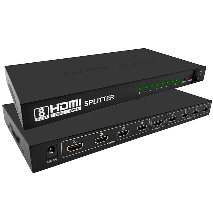 HDMI rozbočovač 1-8 portů, kovový, bez napájecího adaptéru