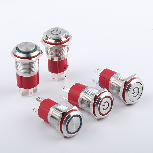 LED tlačítkový spínač 220V, 10A, 16mm - Vodotěsný IP67