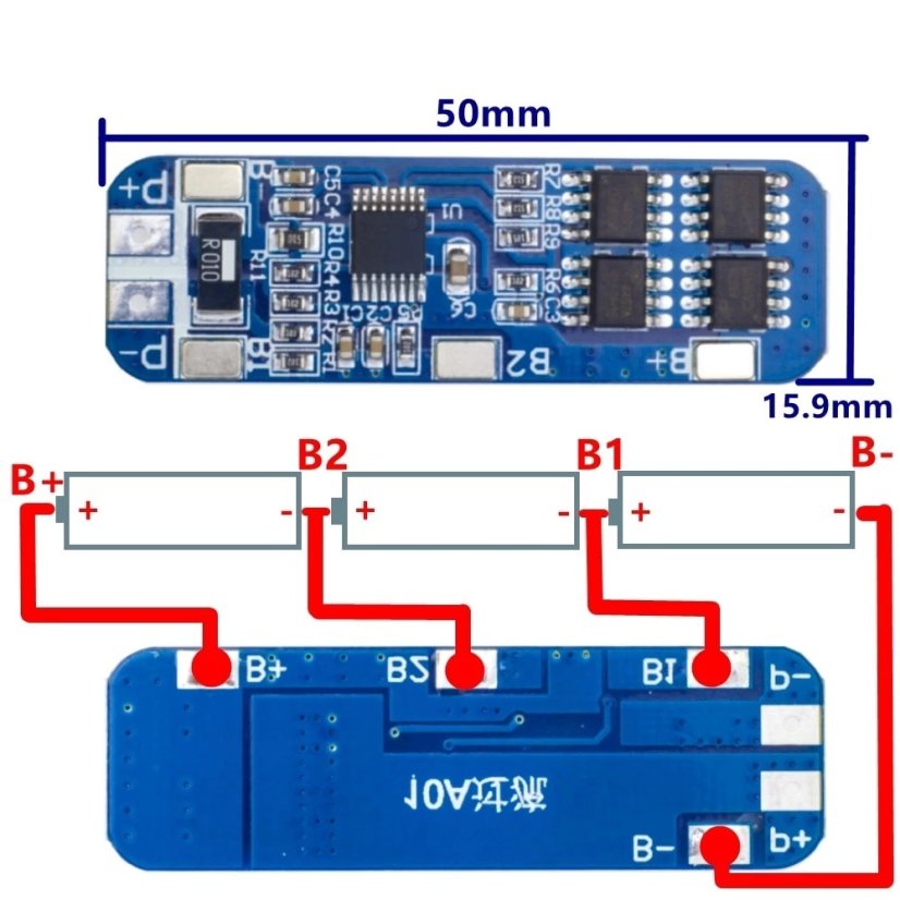 HX-3S-01 BMS 3S 12V 10A - Ochranný modul pro Li-Ion baterie