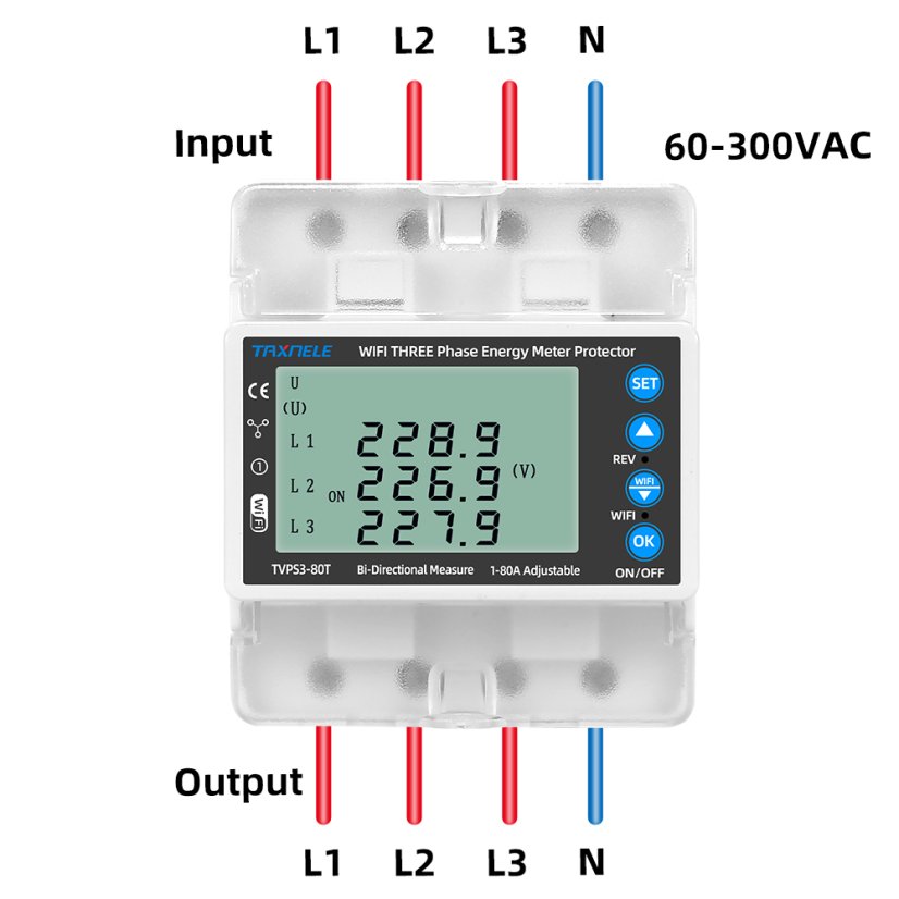 Smart 3-Phase WiFi Energy Meter Tuya 380V with Protection