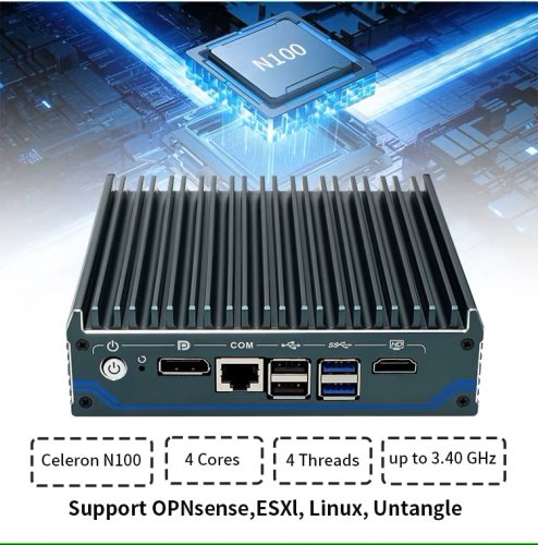 N1241 Průmyslové Mini PC Barebone Fanless N100