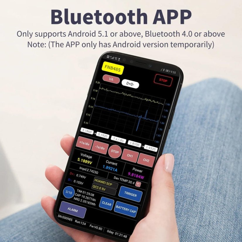 FNB48S USB tester –  napětí, proud, PD/QC Trigger