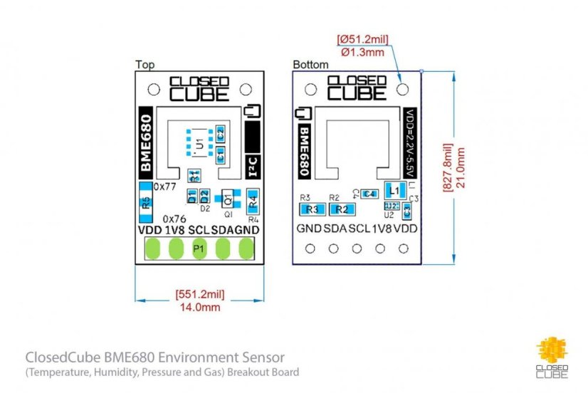 BME680 Senzor kvality vzduchu s ultra nízkým výstupem 1.8V