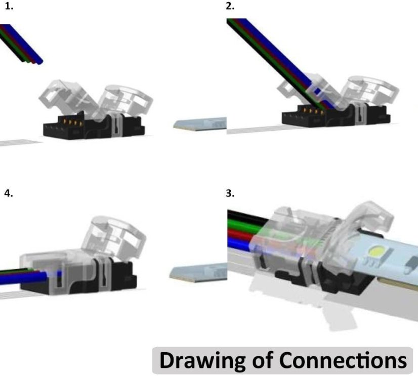 50ks 4pinový konektor pro 10mm LED RGB pásek 5050 - Model: Strip-to-strip - QJ-SE-N10BB-4