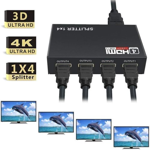 Kovový HDMI splitter 1-4 porty bez napájecího adaptéru