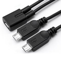 Micro USB 2.0 rozbočovač kabel 1F - 2M, 20 cm