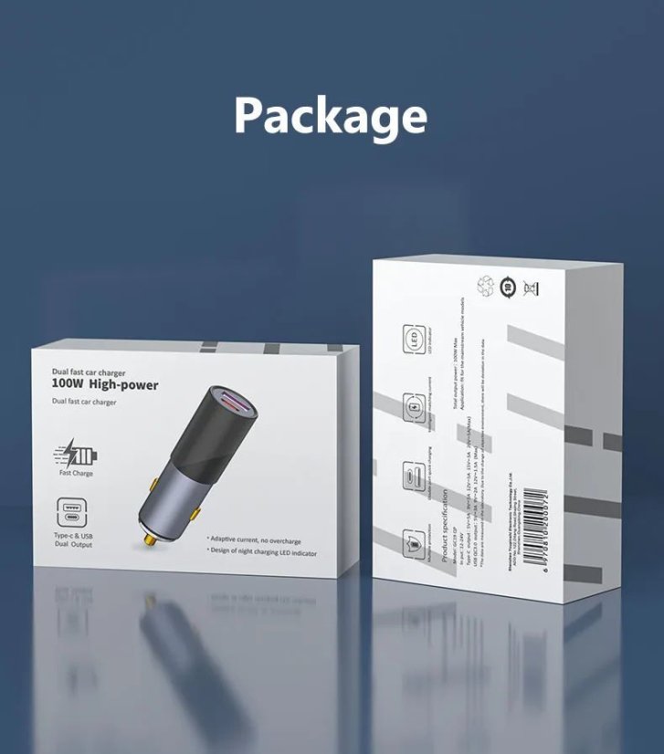 GC19 QP 100W auto nabíječka s USB-C PD a USB-A QC3.0