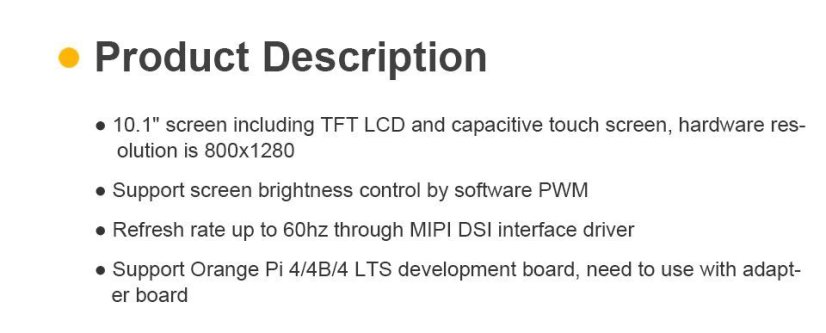 10.1" dotykový displej pro Orange Pi4 /PI4 Lts/PI4B