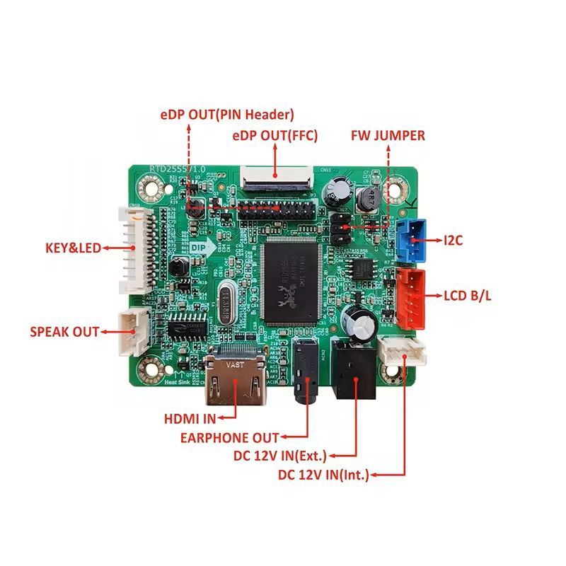 RTD2555 univerzální eDP TFT displej s audio ovládáním