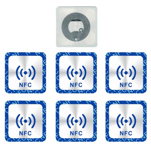 NFC nálepka tag 25x25mm s modrým logem NTAG213