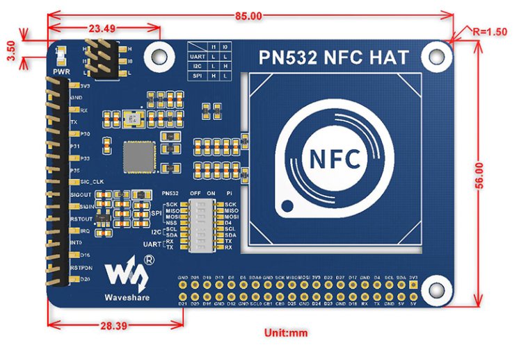 PN532 NFC HAT pro Raspberry Pi – I2C | SPI | UART 13,56 MHz