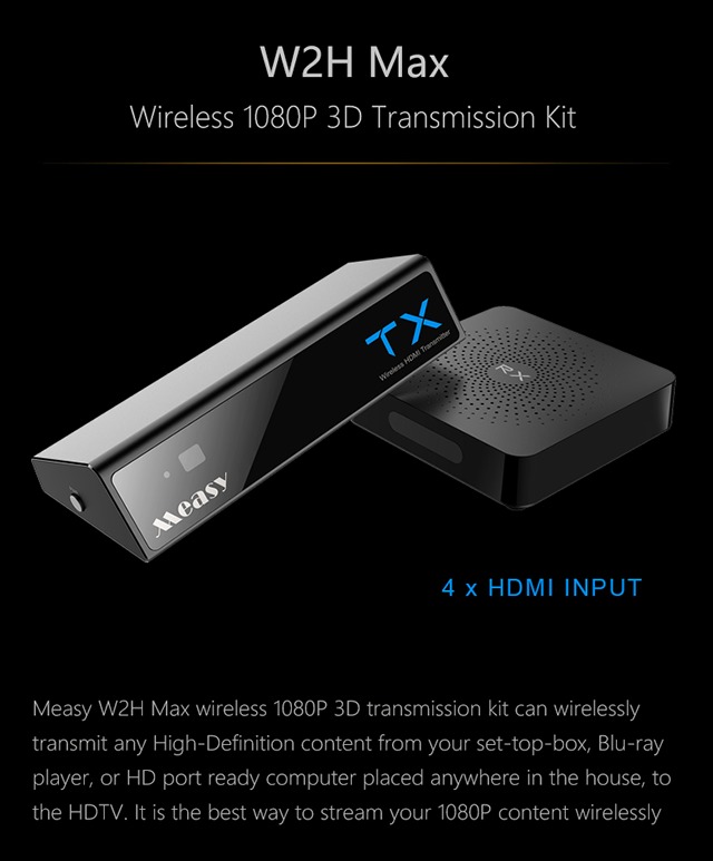 MEASY W2H MAX 30m - Wireless HDMI Extender with 4 Inputs
