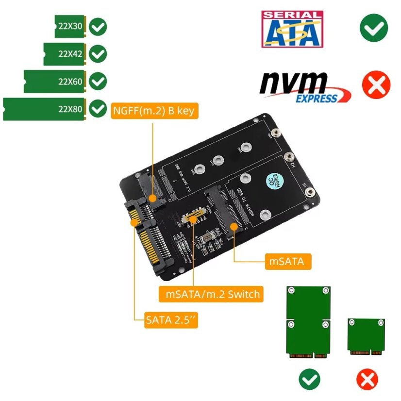 Adaptér mSATA / M.2 NGFF SATA na 2.5" SATA