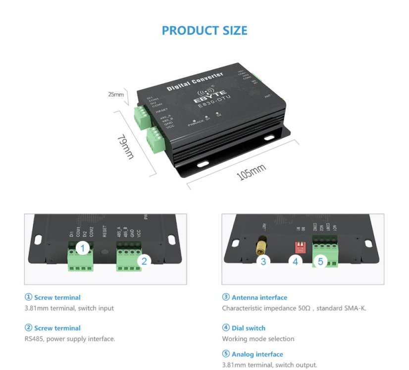 E830-DTU (2R2-433L) Wireless Data Transmitter MODBUS RTU RS485