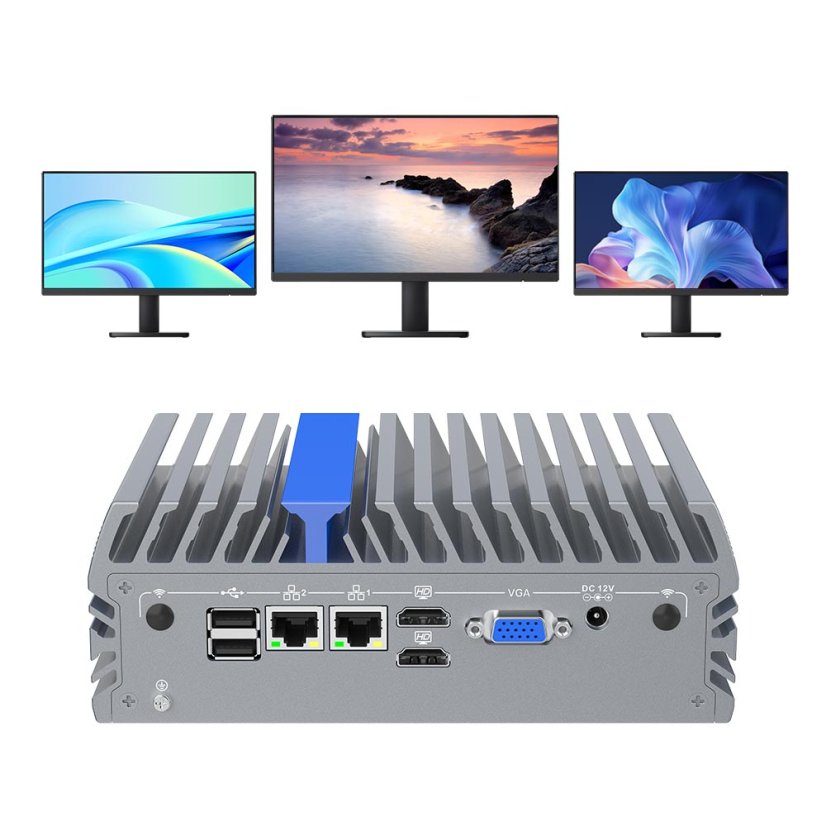 IEXP-332 průmyslové PC, Intel N100, 2× HDMI, VGA, 4× COM, Dual LAN