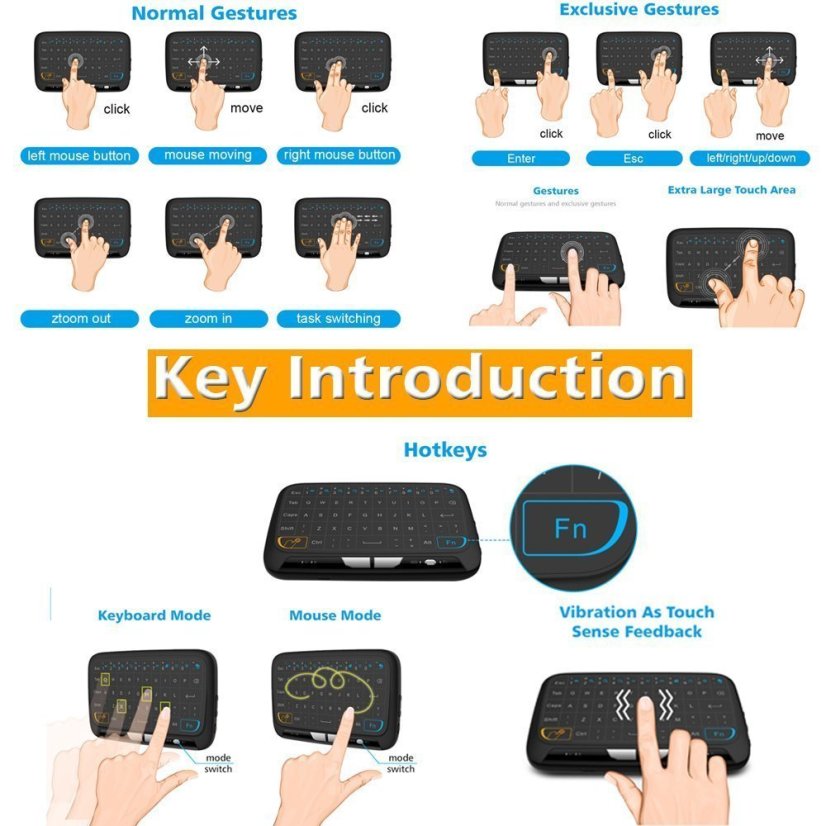 H18 Mini Touchpad Keyboard - Wireless QWERTY Keyboard with Touchpad
