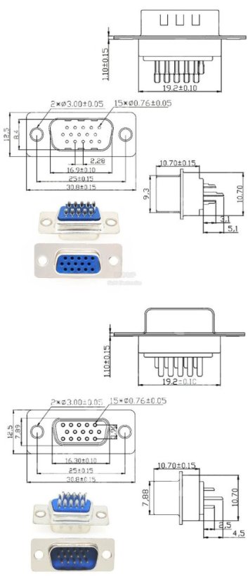 DB15 connector 3-row - male and female set
