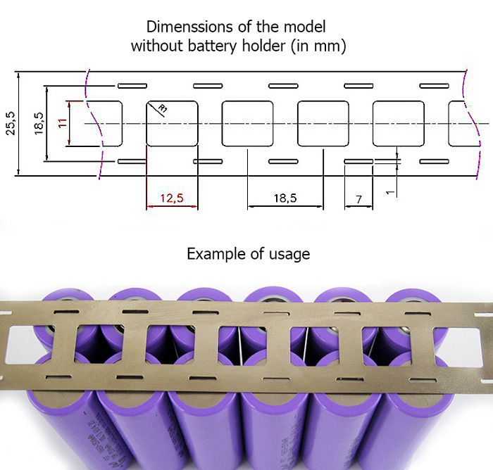 Poniklovaná ocelová páska pro 2x18650, 10 m - vhodná pro bodové svařování - Poniklovaná ocelová páska - Model: 0.12x27x20.2 paralelní, držák