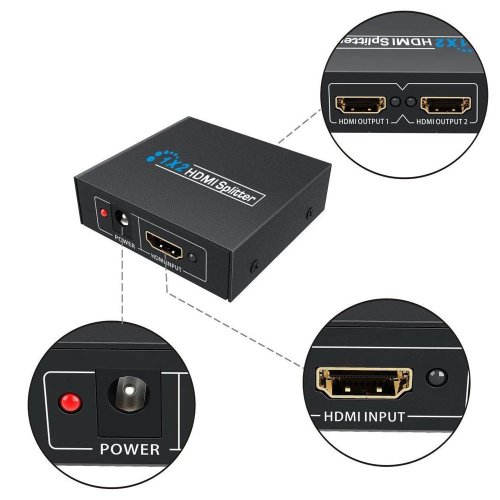 HDMI rozbočovač 1-2 porty, kovový, bez napájecího adaptéru