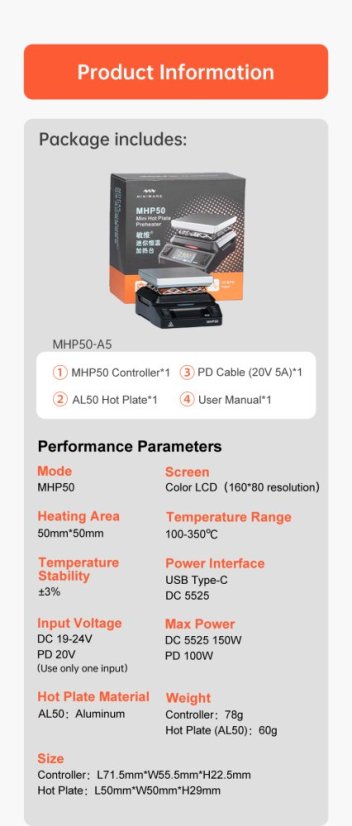 MHP50 Mini Hot Plate Preheater - Přenosná Předehřívací Deska