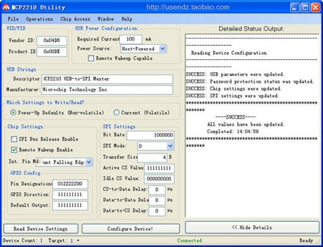 USB na SPI Master Converte UTS2210