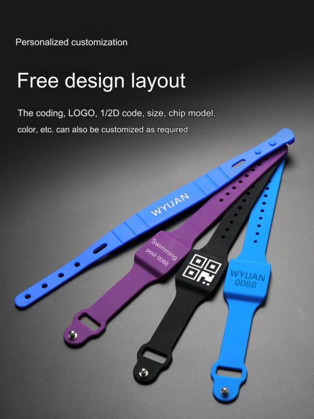 3RF-25519 RFID UHF silikonový náramek - pohodlný a voděodolný - Barva: Černá