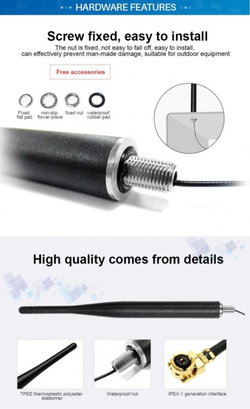 TX868-JZLW-15 868MHz 3.0 dBi IPEX LoRa Antenna