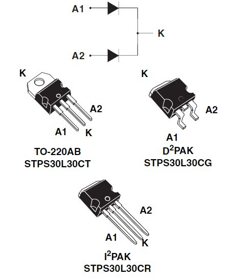 STPS30L30CT - 30V, 30A duální Schottkyho dioda