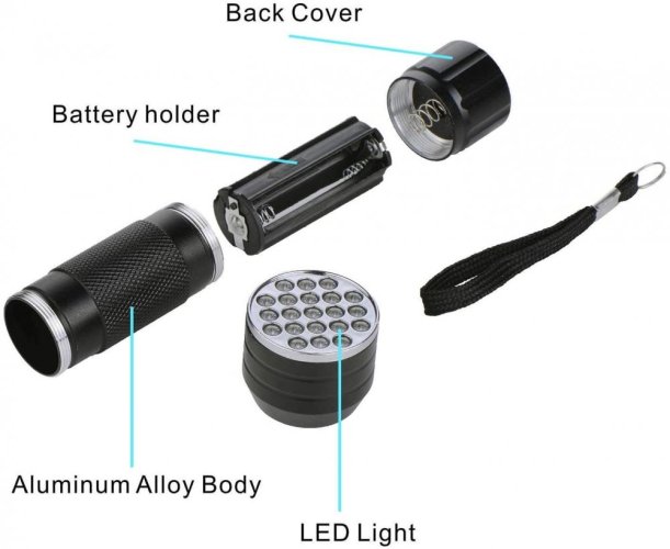 SV021 21 UV LED svítilna 2W - Účinná UV baterka s 21 LED diodami