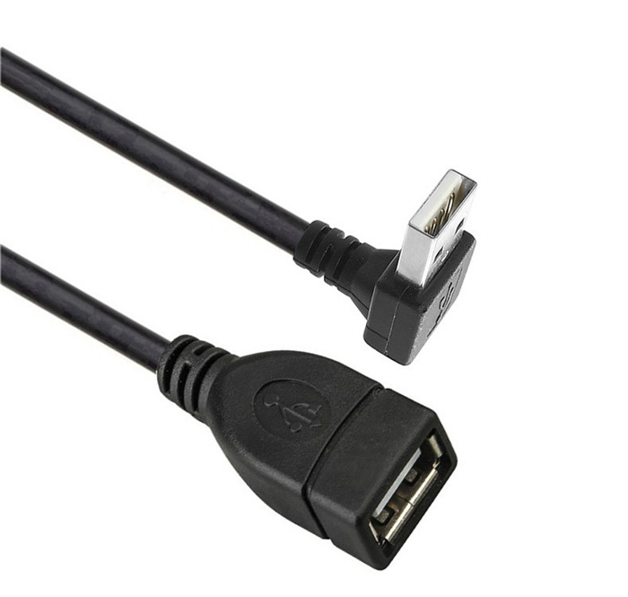 USB 2.0 prodlužovací kabel, samec-samice, zahnutý, 0.5m