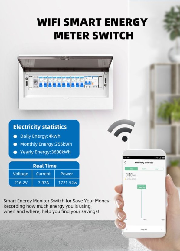 TXM08 Tuya 60A Chytrý měřič energie s časovačem na DIN lištu
