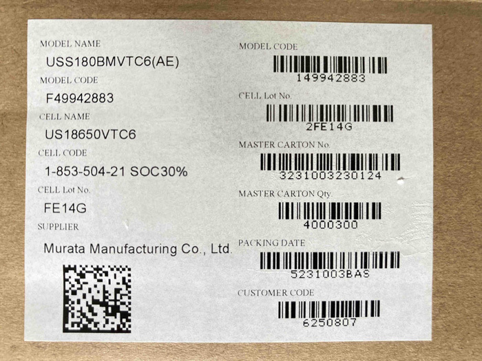 Murata (Sony) US18650VTC6 18650 3000mAh Battery