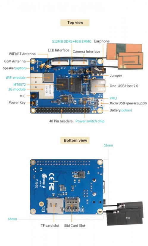 Orange Pi 3G-IOT-B 512MB MTK MT6572 SoC
