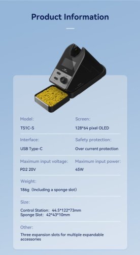 Bezšňůrová digitální pájecí stanice TS1C s OLED displejem