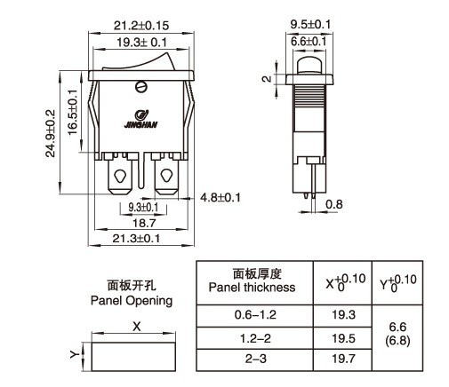 KCD1-110 Kolébkový spínač - zap/vyp, 250V/AC, 6A, červená