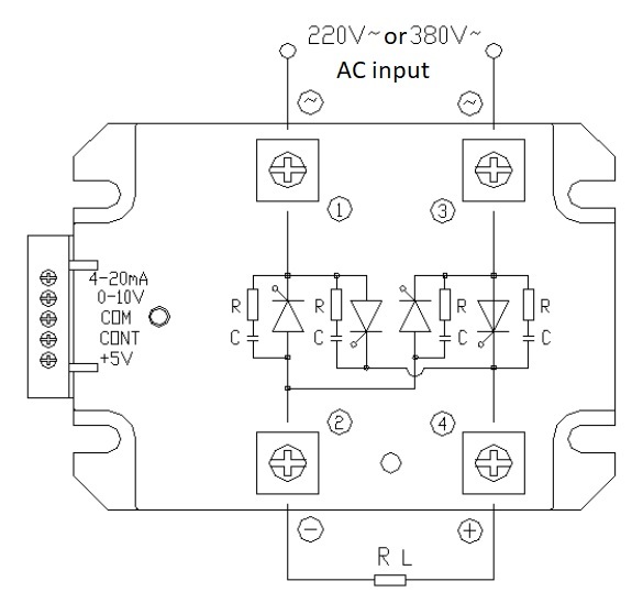 DC regulátor 220V/380V s integrovaným usměrňovačem - Softstartér/Regulátor - Model: LSC-H3PxFYB, Softstartér/Regulátor - Chladič/Ventilátor: s chladičem, Softstartér/Regulátor - Zátěžový proud: 90A, Softstartér/Regulátor - Fan/Ventilátor: bez fanu
