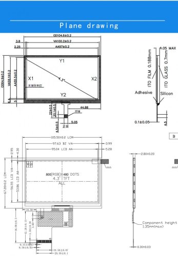 4.3" TFT LCD Displej 800x480 RT 40pin - Vynikající Pro Grafické Aplikace