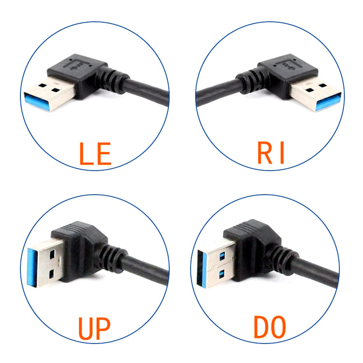 USB 3.0 prodlužovací kabel, zahnutý, samec-samec