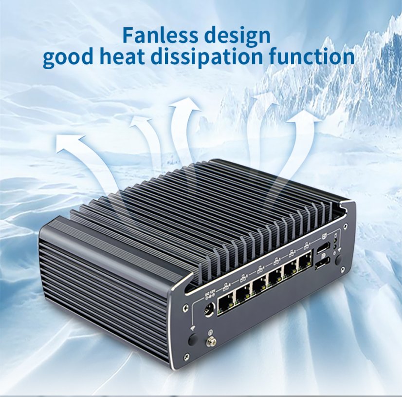 Nano N3061, 6 LAN, bez ventilátorů, průmyslový barebone počítač