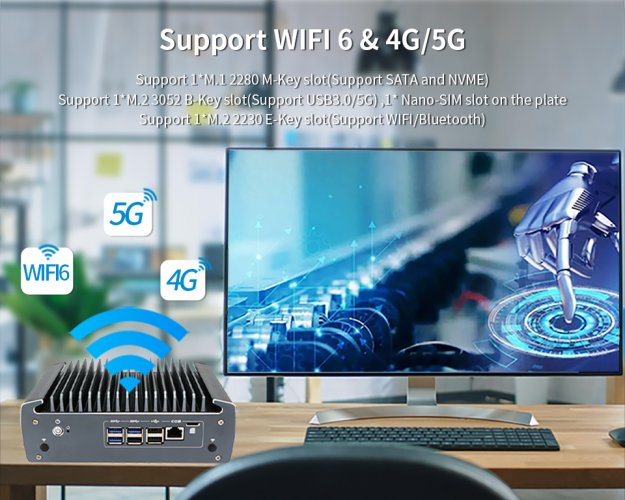 Nano N3061, 6 LAN, bez ventilátorů, průmyslový barebone počítač