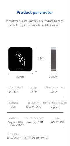 Dvoufrevenční RFID čtečka karet ZY-T304