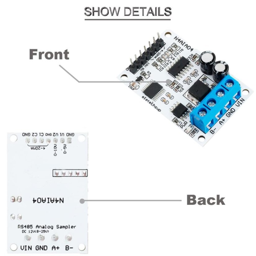 N4AIA04 DC 12V 4-20mA 0-5V 0-10V Module for Voltage Signal Acquisition RS485 Modbus RTU